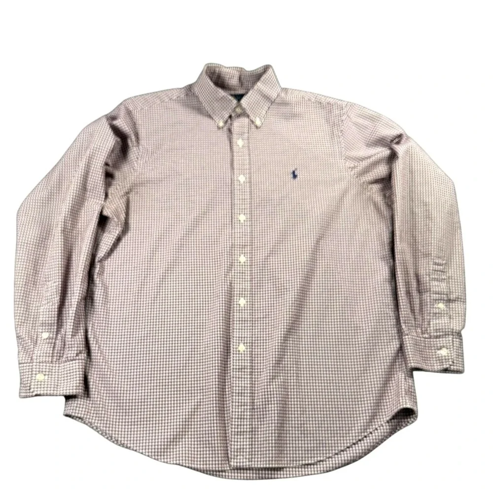 Ralph Lauren Shirt Mens Large Red Check Button Down Long Sleeve Cotton Pony